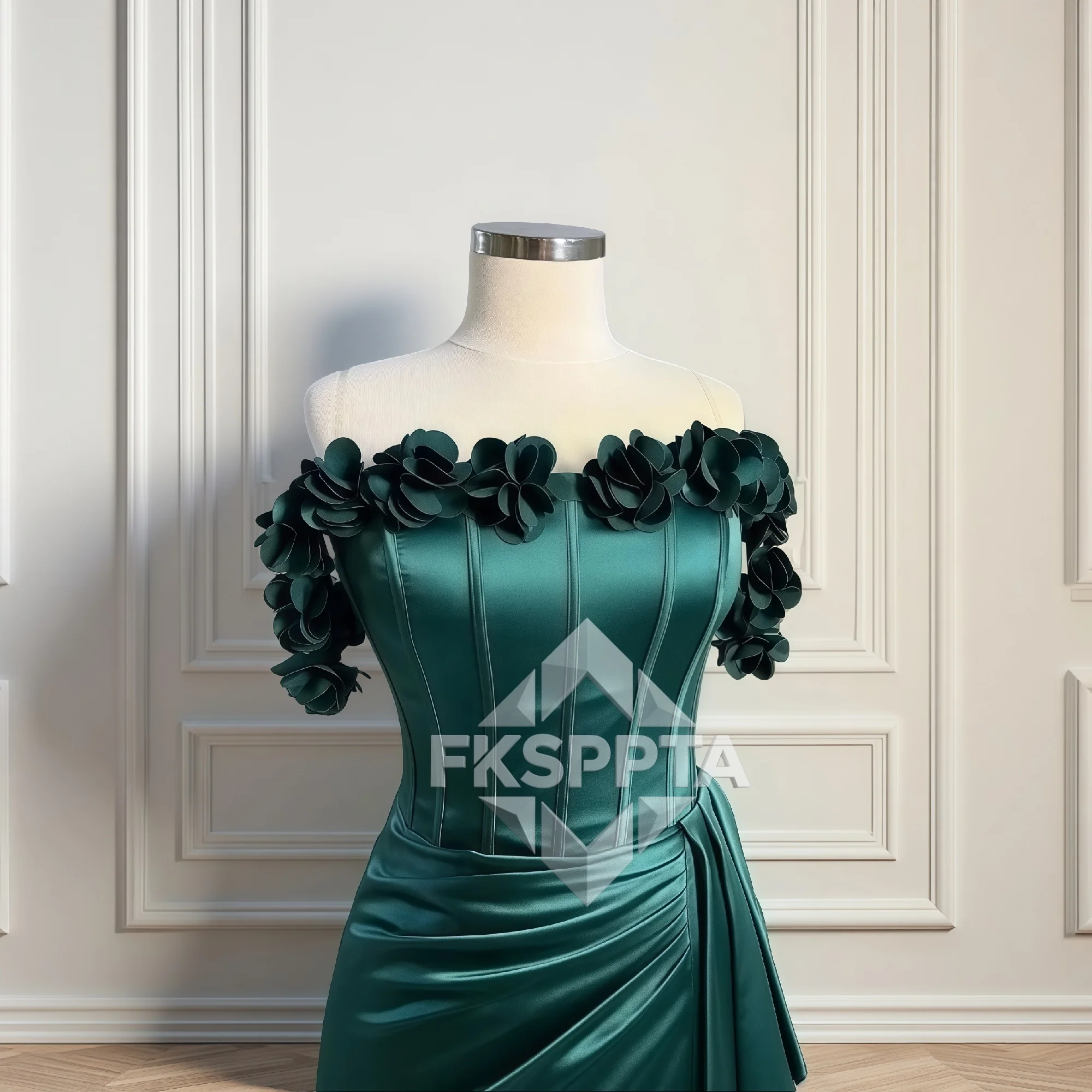 Robe De soirée élégante verte avec fleurs, style sirène, épaules dénudées, Maxi, robes De soirée De mariage pour femmes, sur mesure, 2026