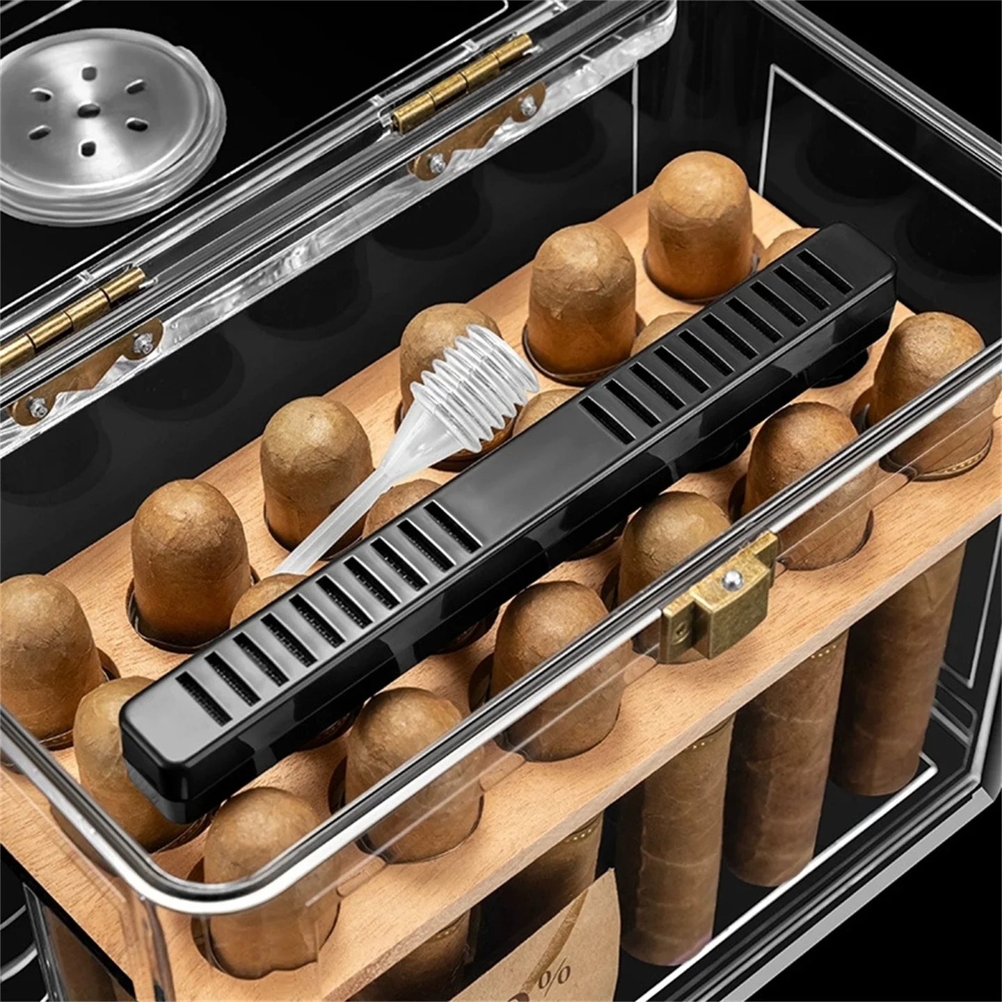 Umidificatore per sigari in acrilico di grande capacità - 18 pezzi, igrometro incorporato / borsa idratante / scatola morbida per sigari umidificatore