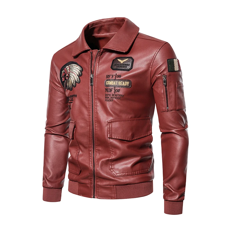 PU leather jacket men\'s spring and autumn outdoor motorcycle riding racing suit fashionable windproof and waterproof top