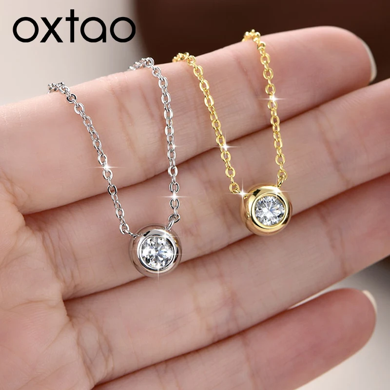 

OXTAO Moissanite Necklace 5mm D VVS1 for Woman 14K Gold Filled Simple Solitaire Bubble Necklaces Wedding Party Jewelry Gift