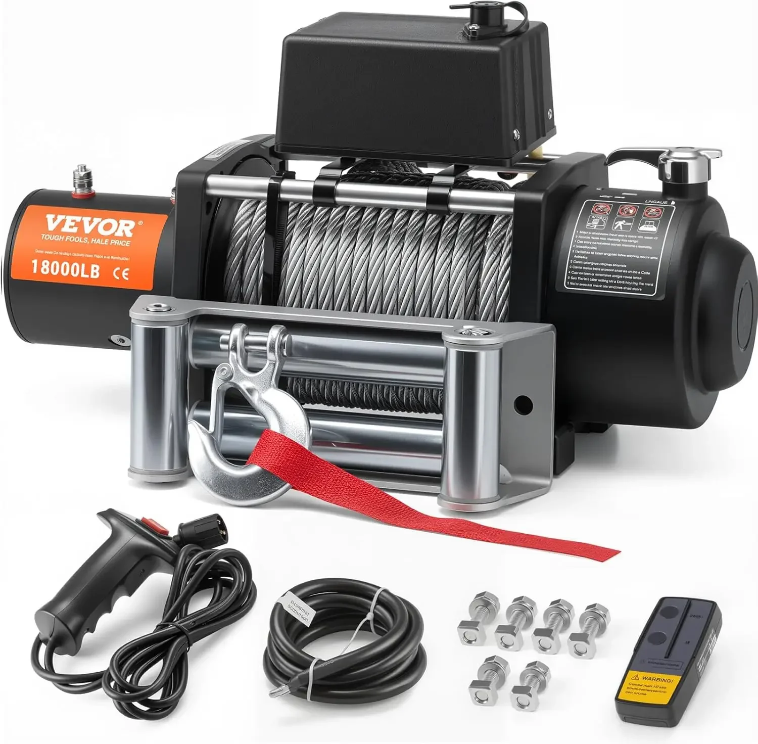 VEVOR Electric Winch, 18,000 lb Truck Trailer Jeep Winch, 12V DC 7/16 in x 85 ft Steel Cable Roller Fairlead Wireless & Wired Re