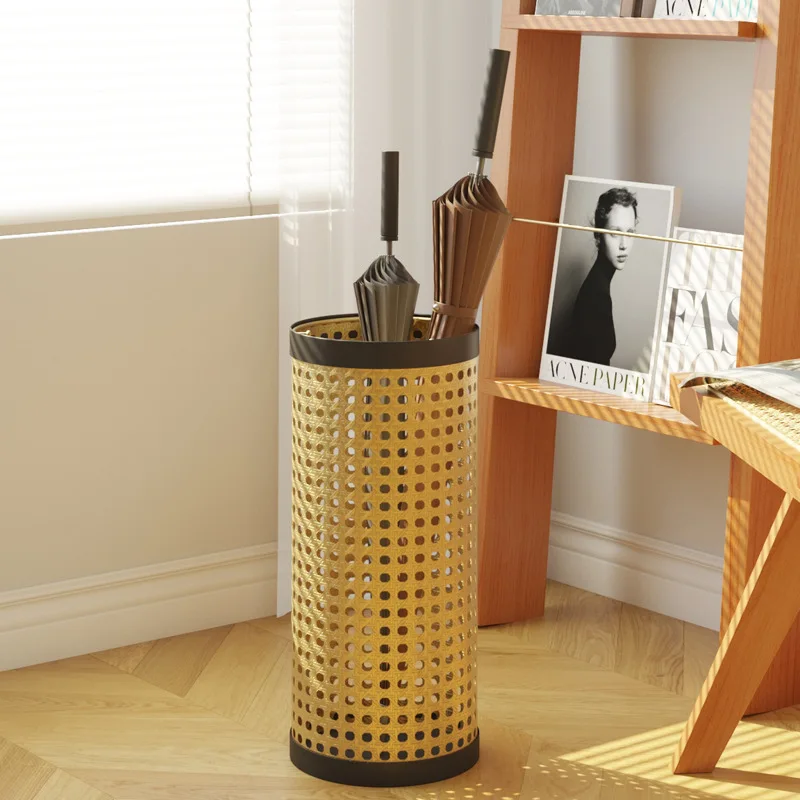 Bed and Breakfast Cafe Household Imitation Rattan Umbrella Barrel Umbrella Stand Cream Wind Umbrella Storage Rack