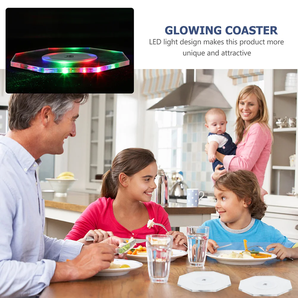 

2Pcs Acrylic LED Cup Holders Colorful Glowing Coasters for Drinks Bar Coasters Bottle Lights Decorative Lighting