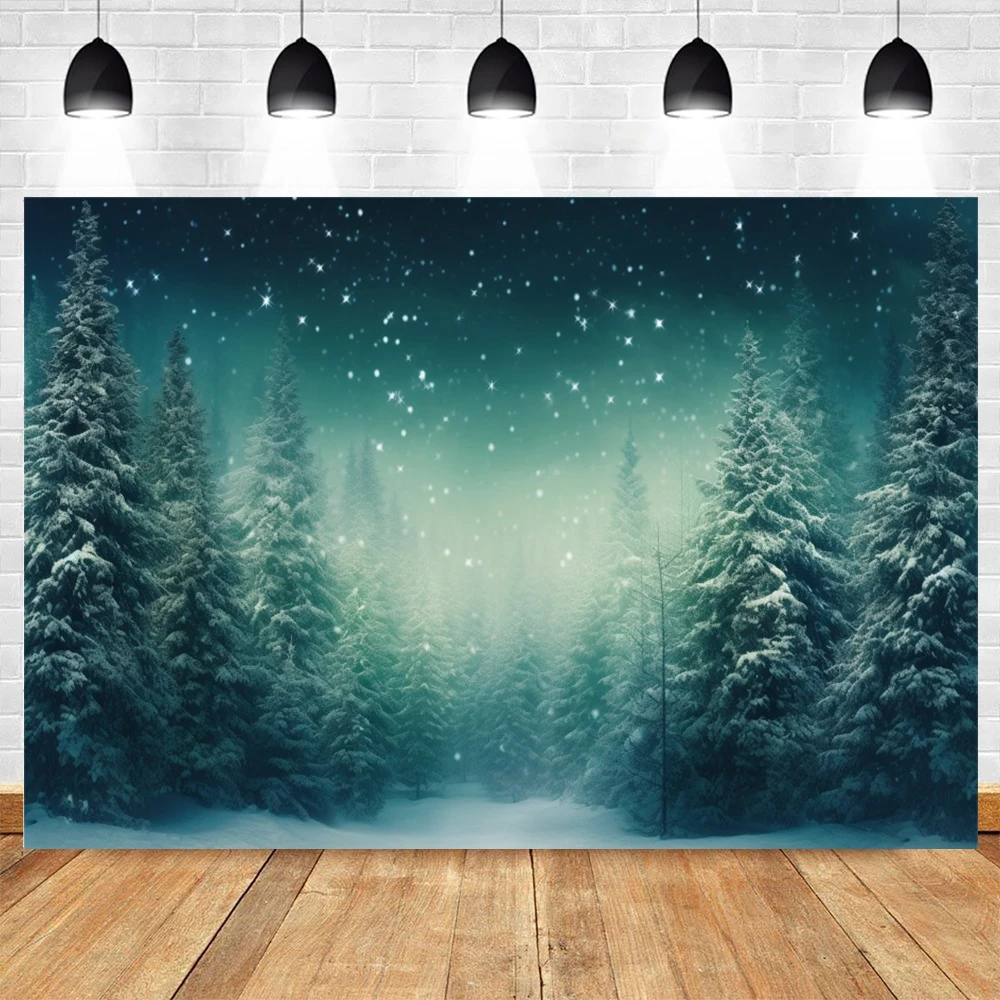 Winter Forest Snowflake Christmas Background Kids Birthday Portrait Family Party Decor Photography Backdrop Photo Studio Props