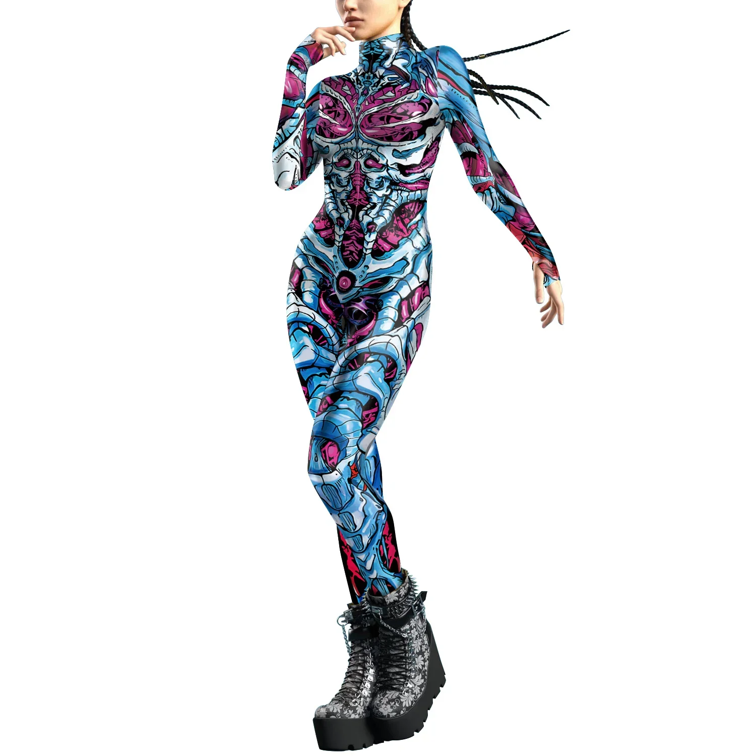 

Halloween Party Cosplay Costumes for Women Holiday Party Fancy Performance Skeleton Armor Print Bodysuits 2024