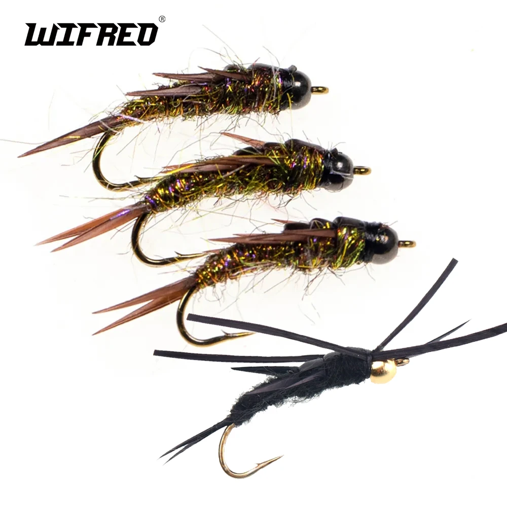 

Wifreo 6pcs Fly Fishing Stonefly Nymph Brass Bead Head Stoneflies for Steelhead Trout Fishing Realistic Insect Lure Baits