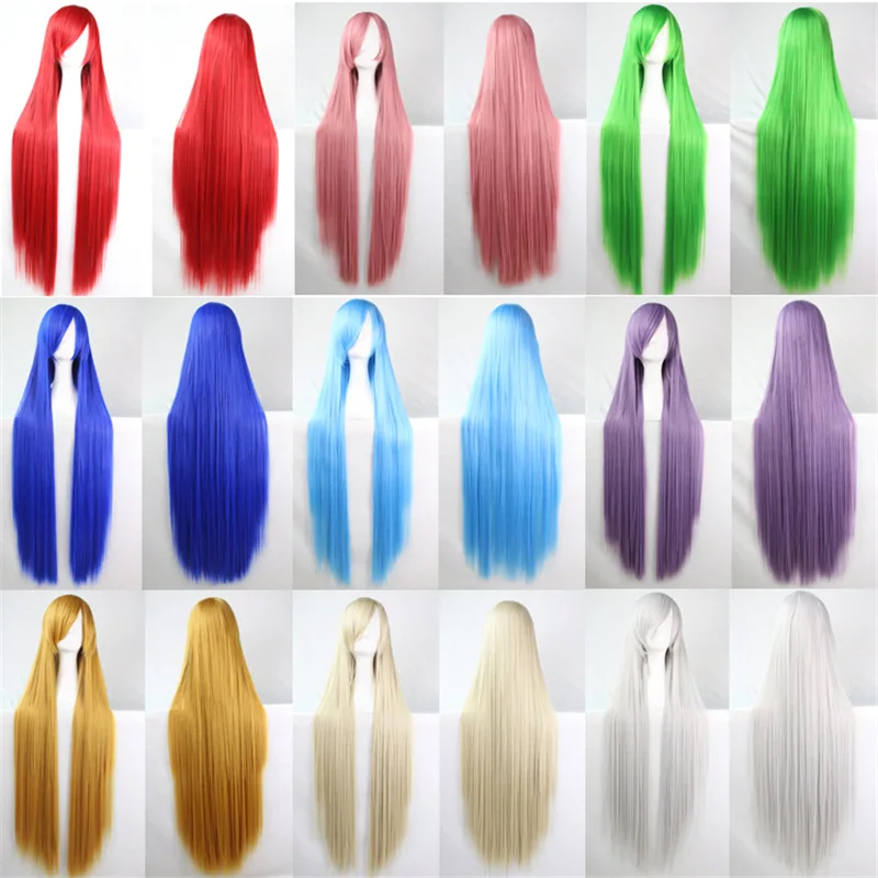 Anime show multicolor universal cos 100cm long straight hair color wig