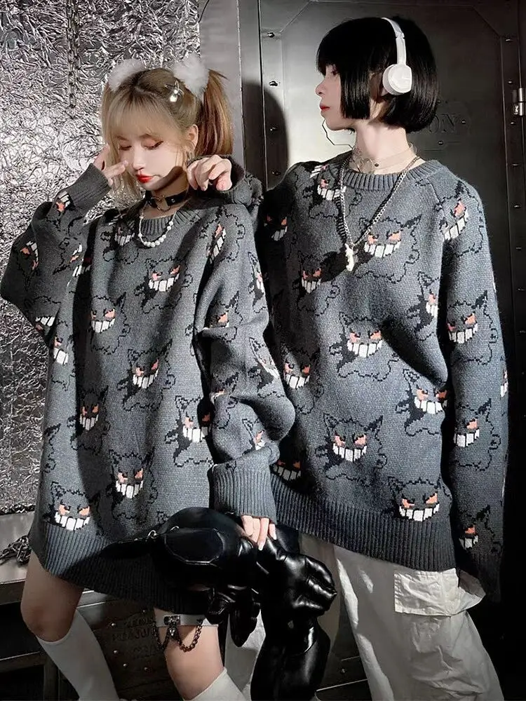 Hot Anime Gengar maglione donna Harajuku modello Pullover sciolto stile coreano autunno inverno moda maglioni lavorati a maglia caldi