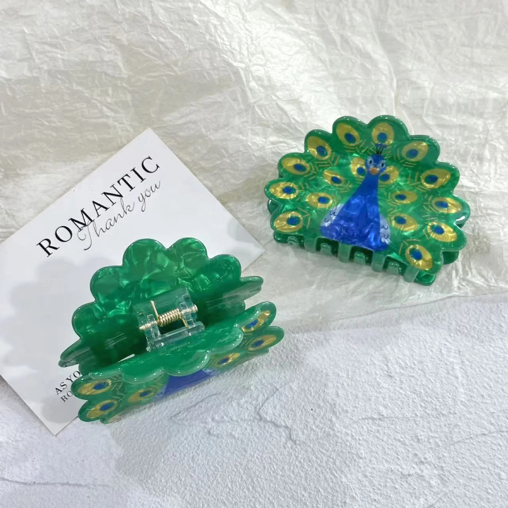 

DS NEW Simulated Peacock Acrylic Hair Claw 7.9CM Animal Series Claw Clips Cartoon Hair Clips for Women Girls Hair Accessories