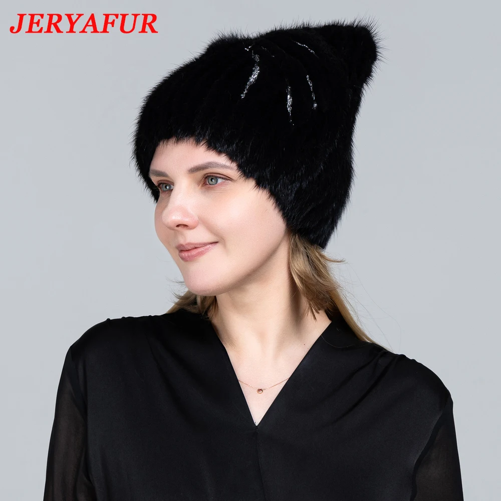 JERYAFUR Winter Women\'s Hat Real Natural Mink Fur Hats New Fashion Fur Caps Female Thick Warm Russian Beanies Caps