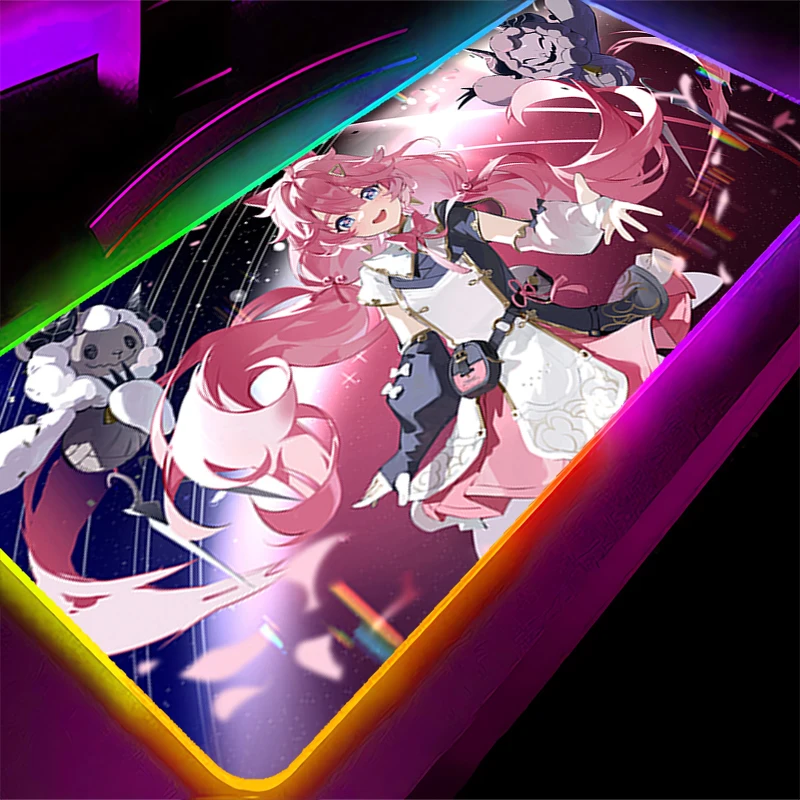 

RGB LED Mouse Pad Laptop Keyboard Pad Non-Slip Anime Gaming Mat PC Accessories Mousepad Rubber W-wuthering Waves Encore Desk Mat