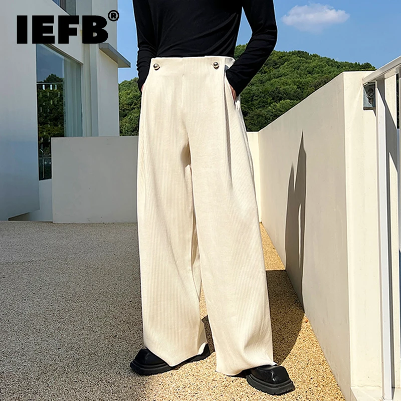 IEFB Autumn Winter Baggy Suit Pant Trend Men\'s Korean Style Casual Versatile Thick Niche Design Fashion Wide Leg Trousers 9C2578