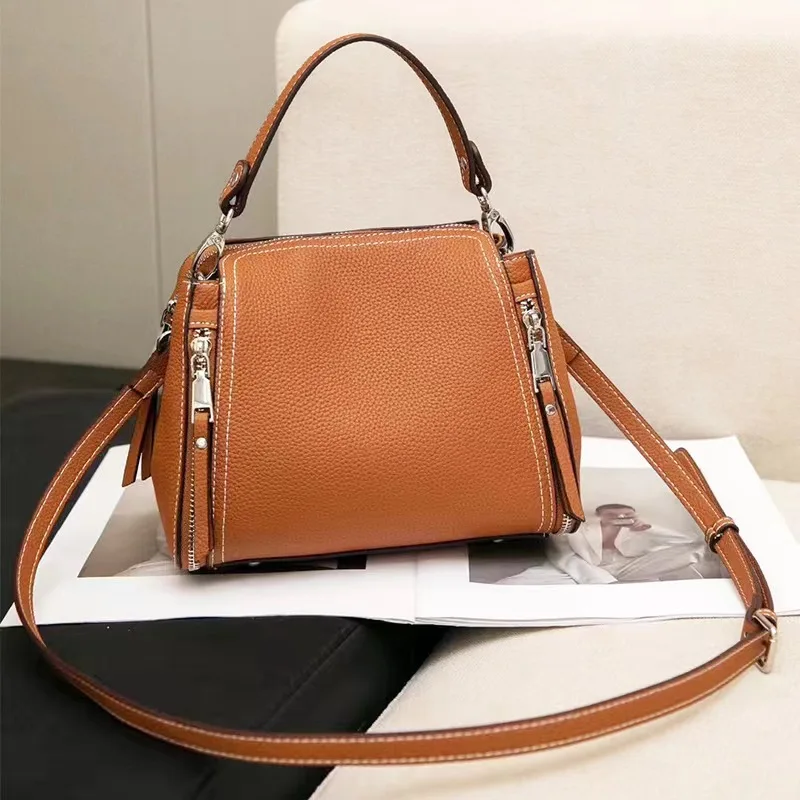 

New fashionable versatile soft leather crossbody bag simple trendy casual handbag niche design large capacity bucket bag