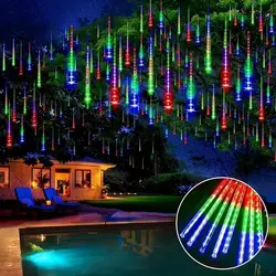 Cadena de luces LED de lluvia de meteoritos, enchufe europeo/estadounidense, decoración de calle, jardín al aire libre, boda, árbol de Navidad, vacaciones