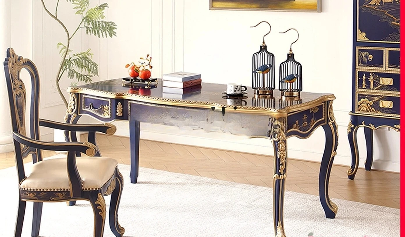 hand-painted solid wood rectangular dining table book table chair writing desk computer table