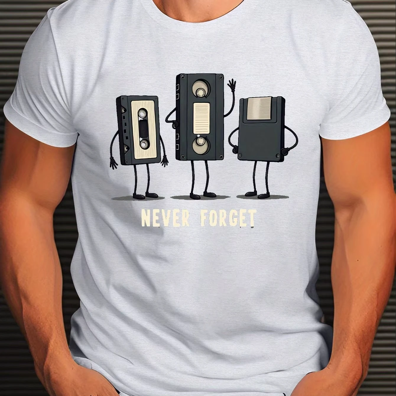 خمر وسائل الإعلام الجرافيك التجعيد الملمس تي شيرت رجالي ريترو كاسيت VHS تصميم عادية كم قصير الجولة الرقبة المحملة الرجال الملابس #1