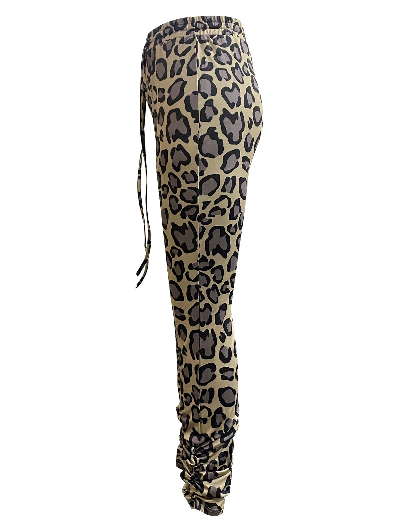 LW Leopard Print Drawstring Stacked Pants Women Sexy Drawstring Sweatpants Casual Fashion Streetwear Trousers Bottoms Long Pants