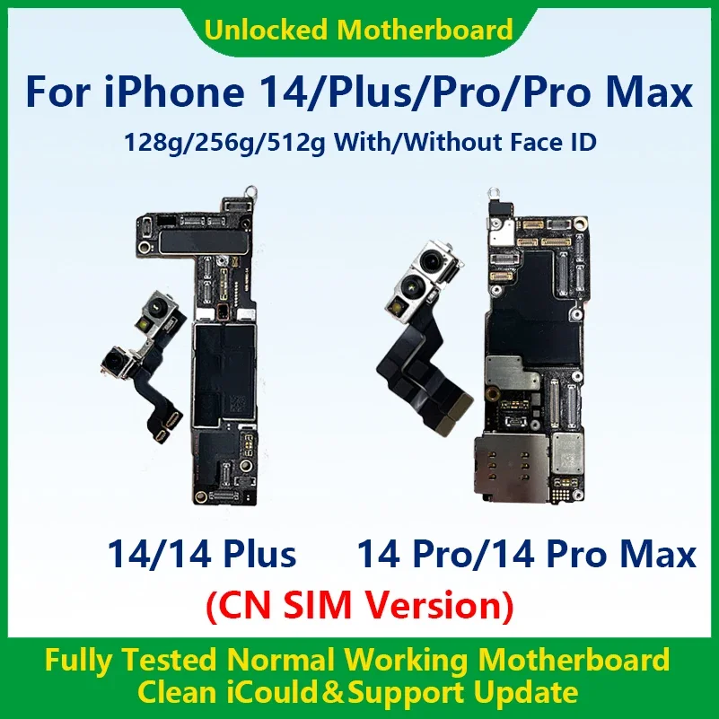 For iPhone 14 Pro Motherboard With Face ID 28GB 256GB 512GB Logic board 100% Original Unlocked Mainboard