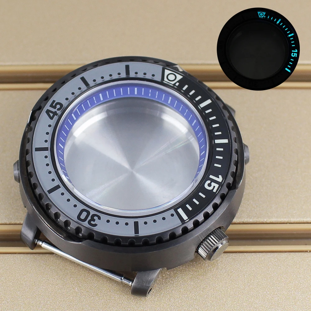 Gun color 43mm Men's Watch Case With chapters Ring Sapphire Crystal For NH35 NH36 NH38 4R Movement Modified Tuna Canned C3 Bezel