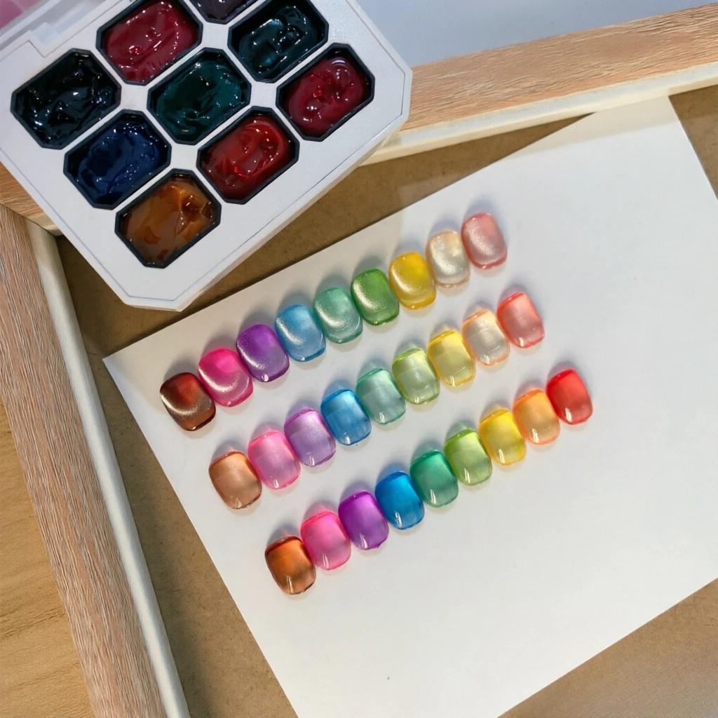 9 Grids Candy Solid Glass Patting Gel Nail Polish Palette Trendy Dopamine Whitening Effect Gel Soak Off UV LED Nail Supplies