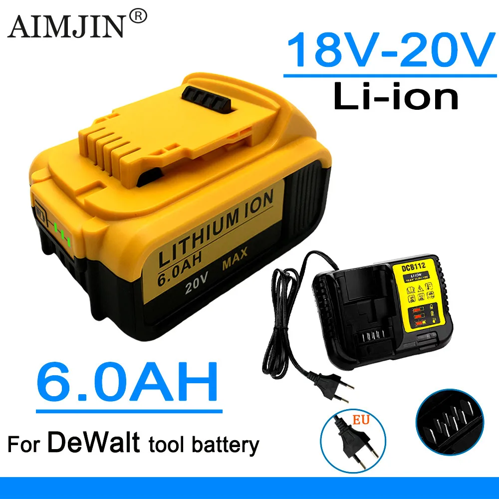 

20V 10J DCB200 6000mAh Replacement Li-ion Battery for DeWalt DCB205 DCB201 DCB203 Power Tool Battery 20Volt MAX +charger