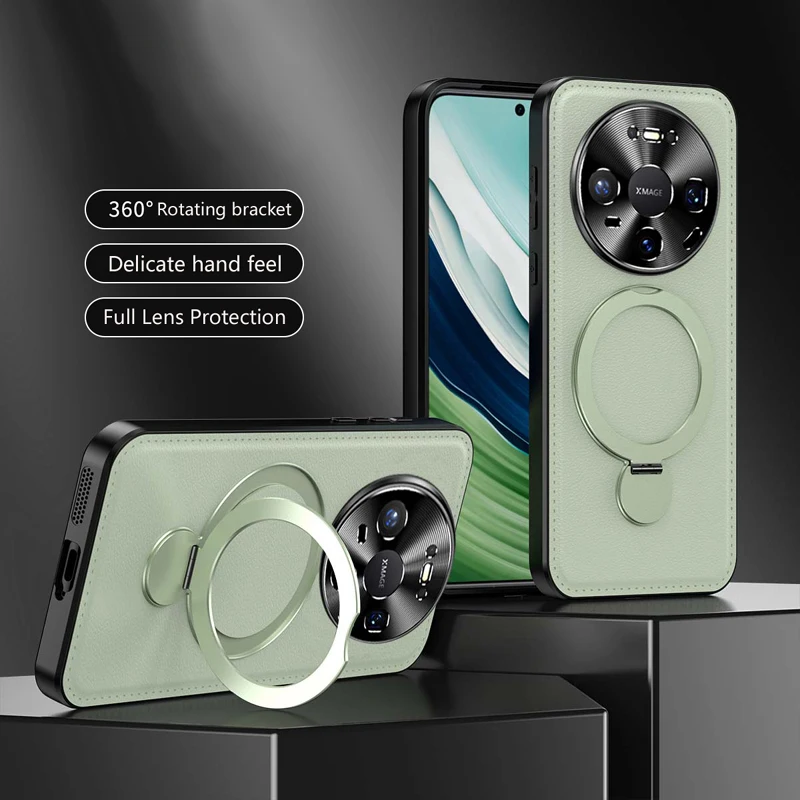 

Wireless Charging Magnetic For Huawei Mate 80 Pro Max Leather Phone Case Metal Holder Soft Back Cover Cases Full Lens Protection