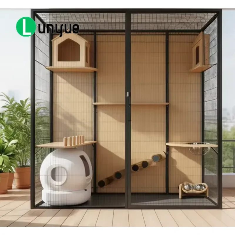 Modern Large Wooden Cat Villa Cage Luxury Indoor Pet House Eco Friendly Furniture for Family Summer Use