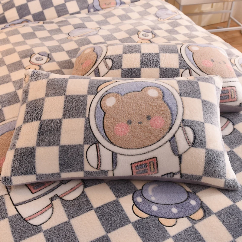 Bonenjoy Soft Pillowcase Melange Velvet Pillow Cover Cartoon Style Pillowslip 2pcs Cushion Cover 48x74cm fundas de almohada