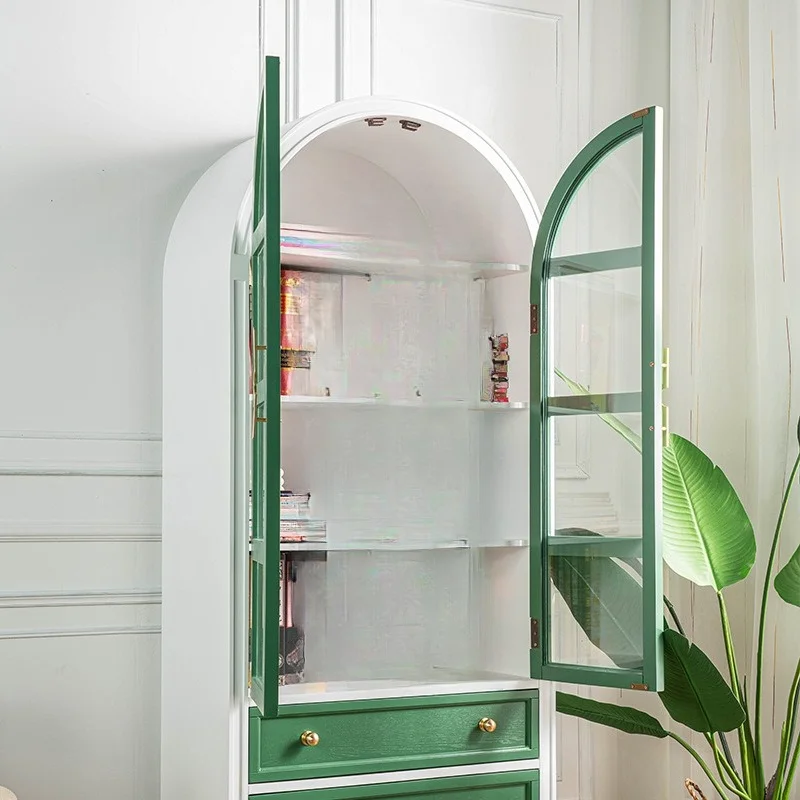 bookcase with glass door, solid wood retro bookshelf integrated against the wall, living room home dust-proof black bookcase