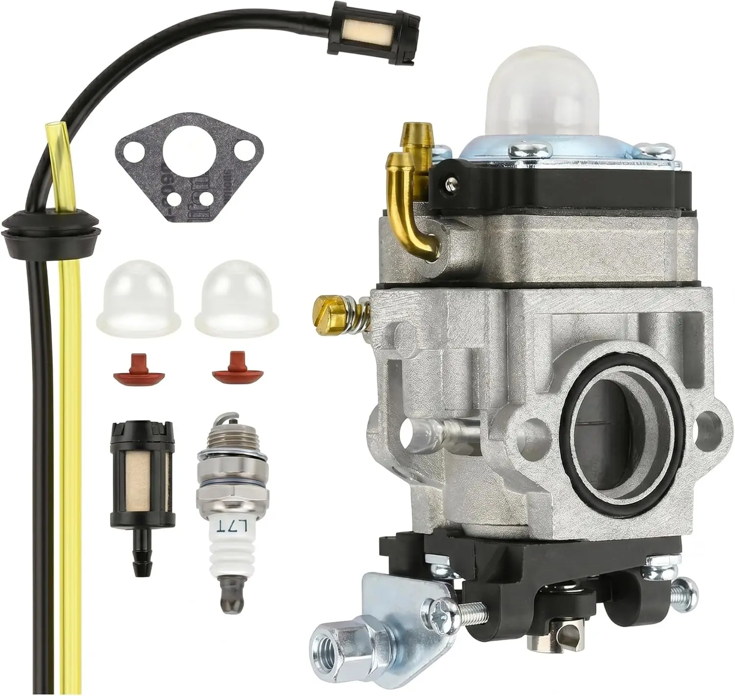 Single 50cc Carburetor 2 Stroke Tune-Up Kit For Auger Tiller Cultivator Garden Engine Repair With Spark Plug