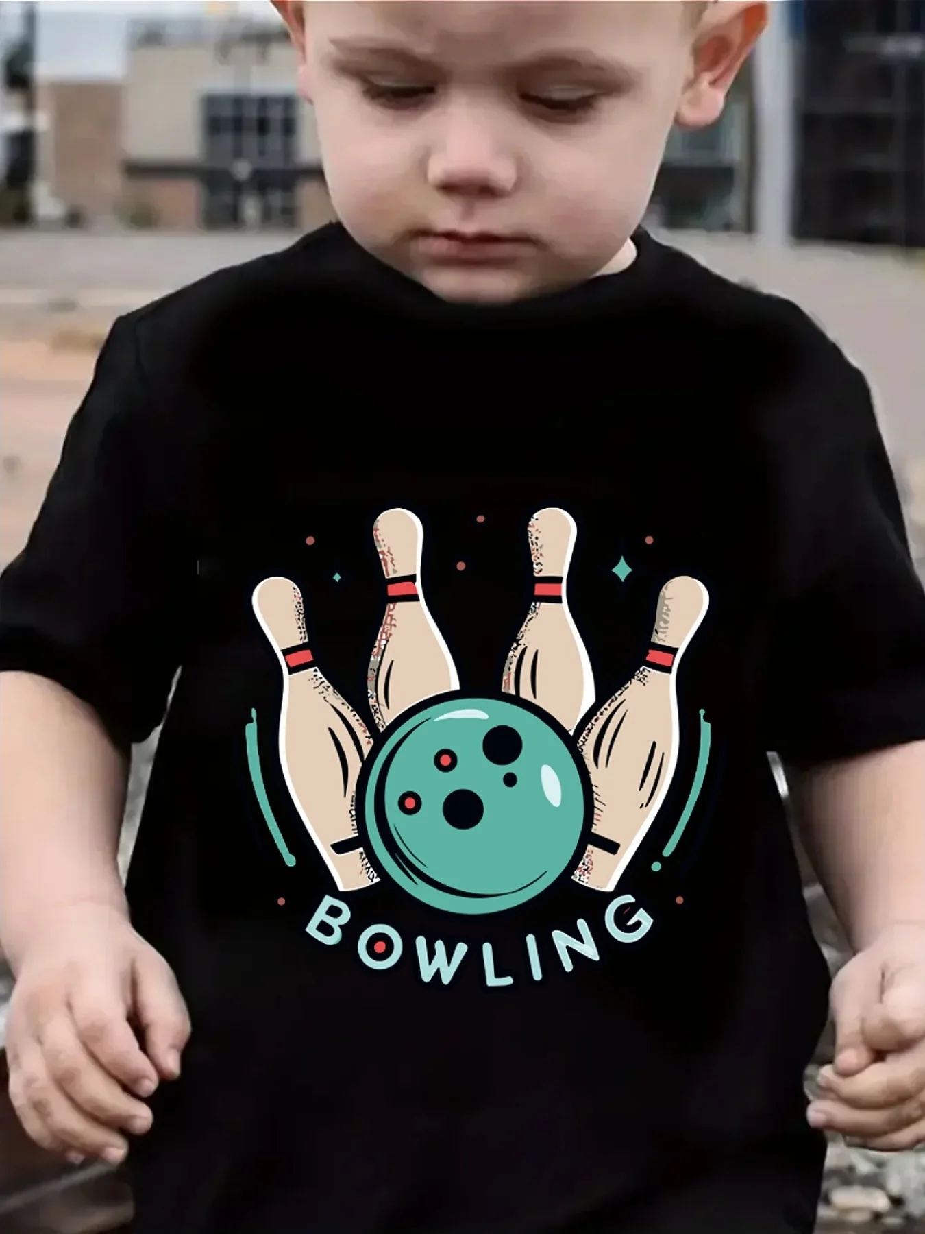 Cute Bowling Ball And Pins Print Family Matching T Shirt Boys Girls Short Sleeve Parent Child Soft Cotton Casual Daily Wear Tops