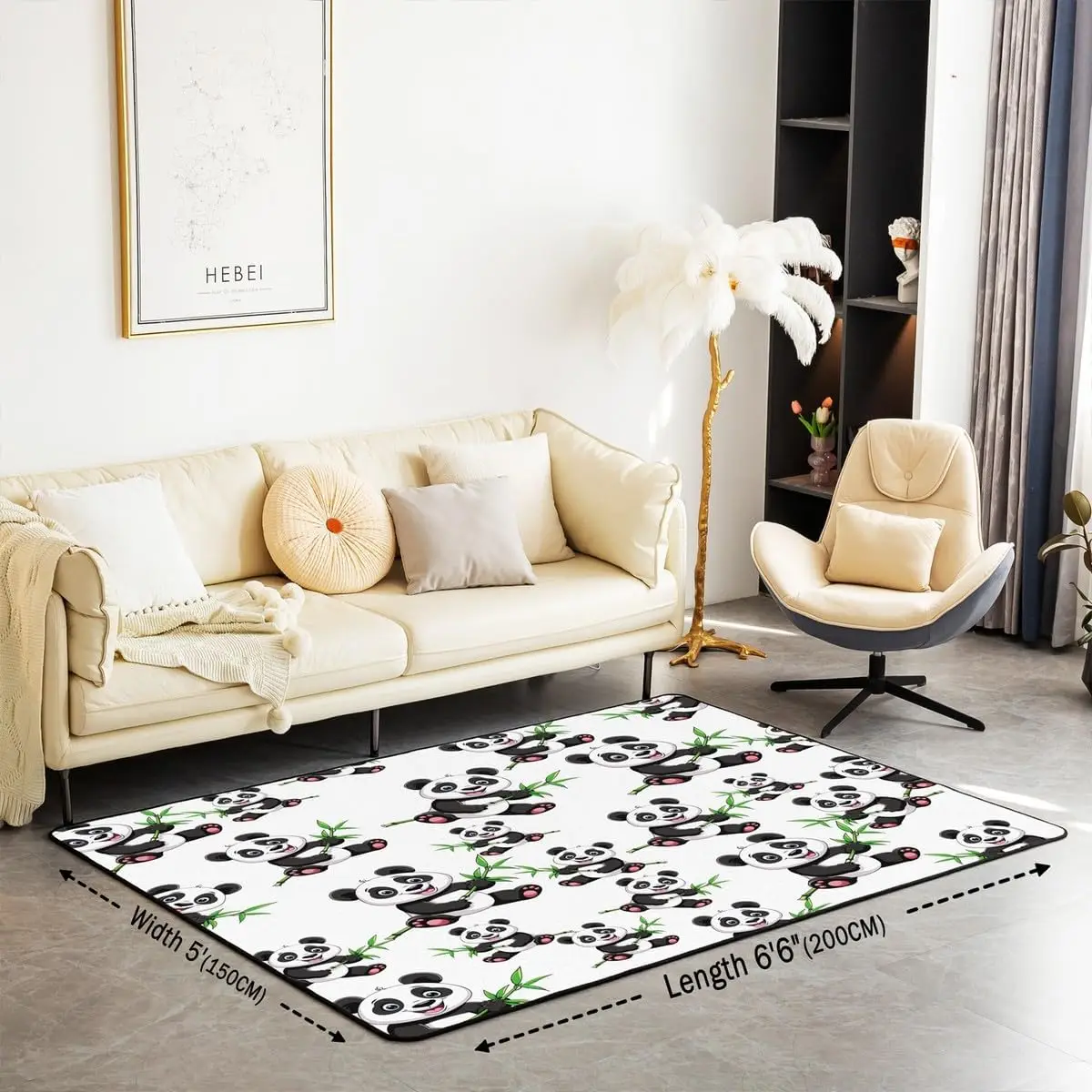 Panda Area Rug Cute Panda Bear Rugs for Living Room Bedroom Set Floor Mat Decor,Cartoon Zoo Animal Bedroom Living Room Carpet