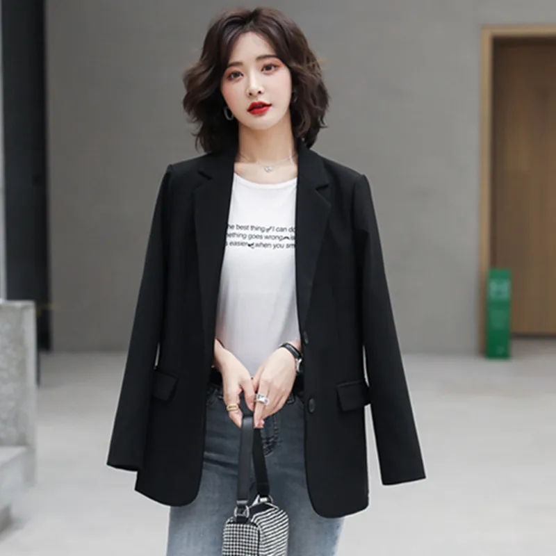 

Chic Tailored Coat Women Korean Style Blazer Coat Draped Office Lady Solid Commuter Spring Autumn Workwear