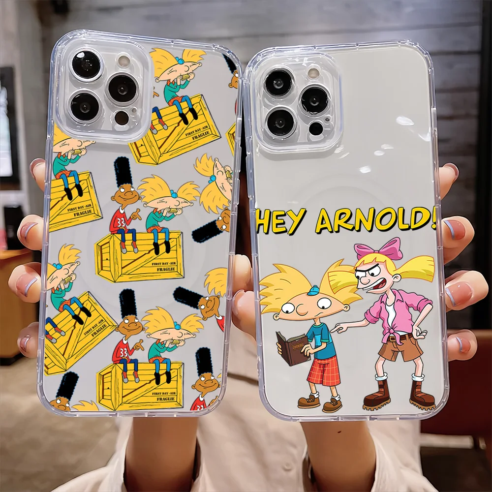 Cartoon Hey A-Arnolds Cool For IPhone 16 15 14 13 12 11 Pro Max Plus Transparent Magnetic Suction Phone Case