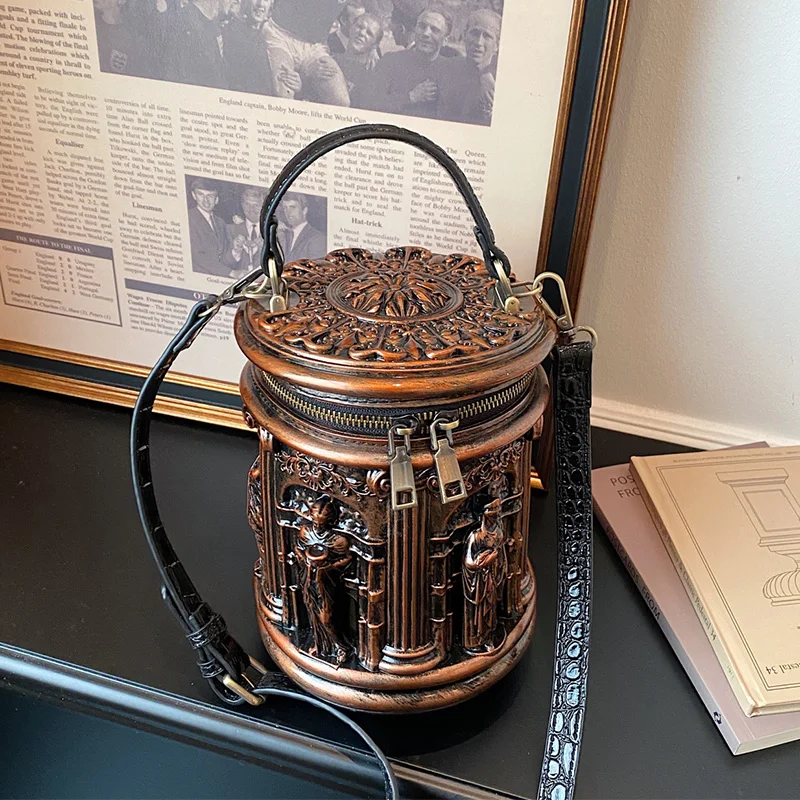 

Vintage Bucket Crossbody Bag Designer Personality Handbag Zipper Purse Brand Small Tote Bag Ladies Casual Fashion Shoulder Bag