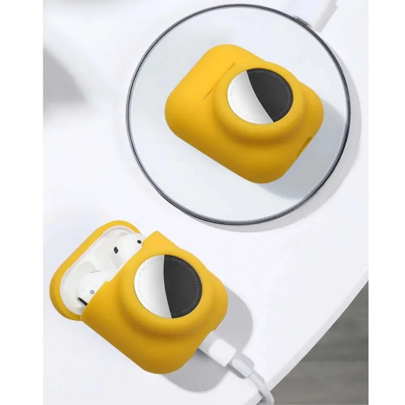 حافظة 2 في 1 لأجهزة airpods 1 2 غطاء airtag من السيليكون الناعم لحامل airpod الملون الملتصق