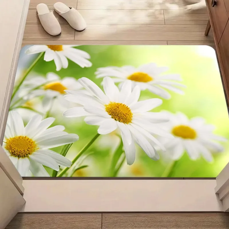 Gänseblümchen-Blumen-Eingangstürmatte, weich, rutschfest, saugfähig, Willkommensteppich, Blumen-Thema, Heimdekoration, Teppich, Innen- und Außenbereich, Bodenmatte