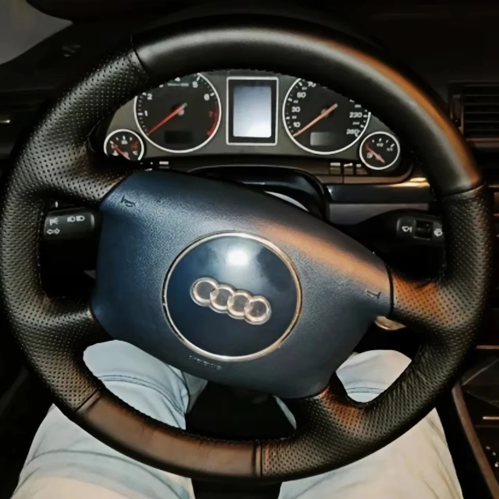 Customized Car Steering Wheel Braid Cover Black Hand Sewing Microfiber Leather For Audi A4 A6 A8 A8 L 1998-2001 Allroad 2001