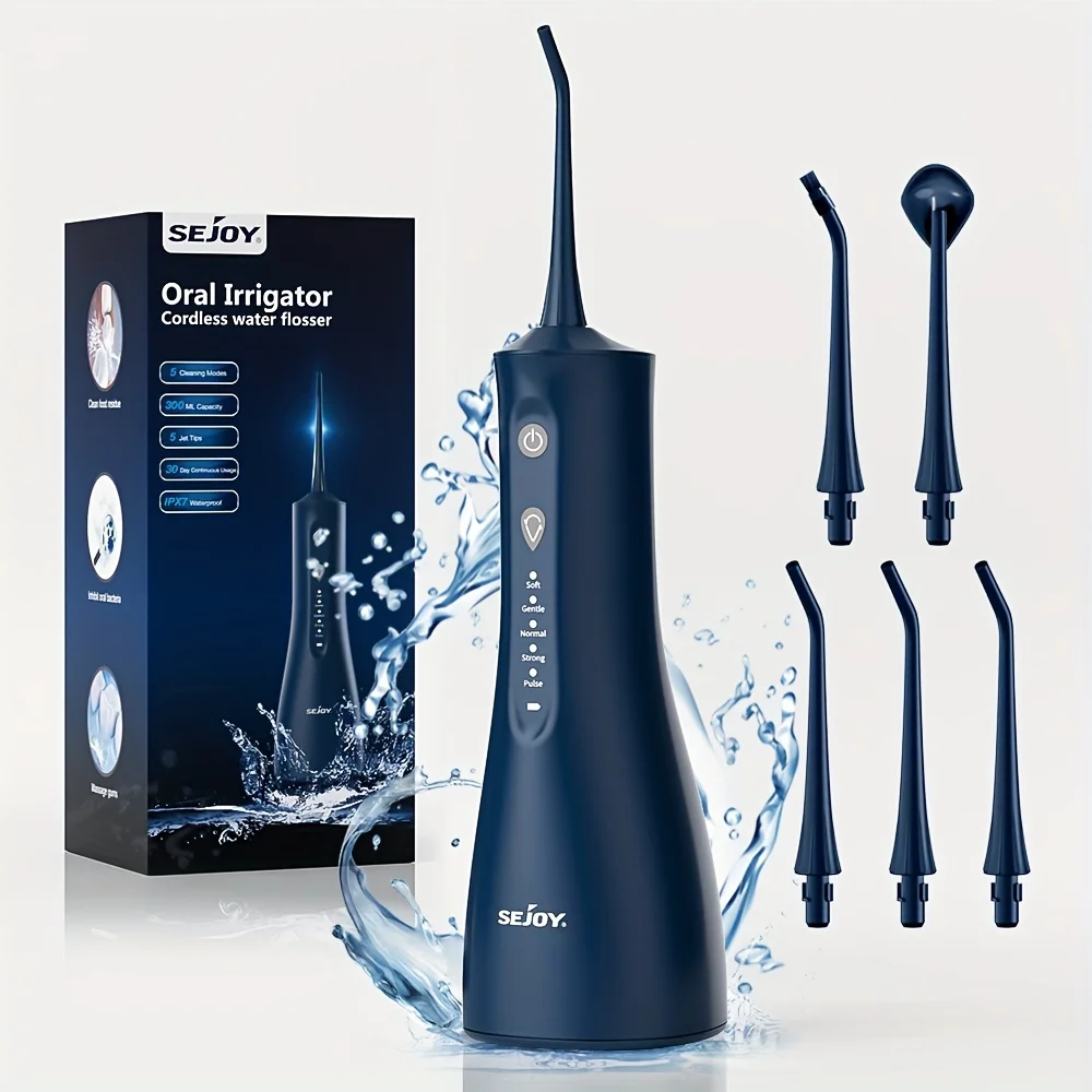 Sejoy Cordless Water Dental Power Flosser for Teeth Cleaning Denture Brushes Portable Oral Irrigator for Home Travel