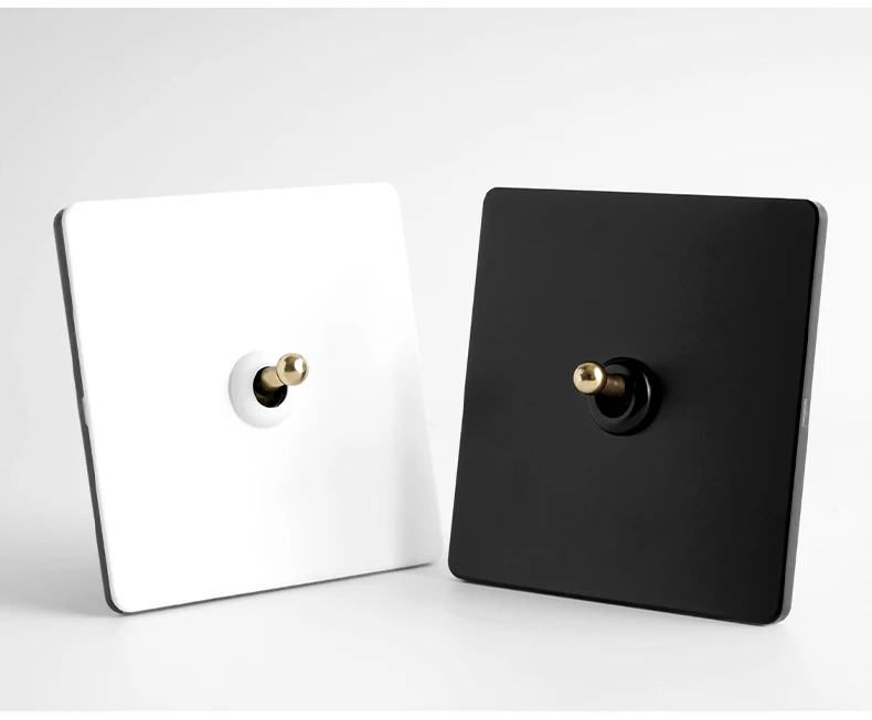 86 Type Retro Switch 1-4 Gang 2 Way Wall Light Brass Lever Toggle Switch Black Matte Stainless Steel Panel EU FR Power Outlet