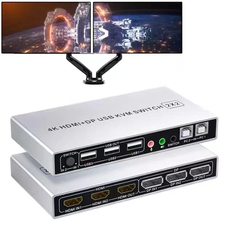 4K 60Hz Dual Monitor HDMI DisplayPort KVM Switch 2X2 Mixed inputs DP HDMI KVM Switch 2 Monitors 2 Computers Extended Display