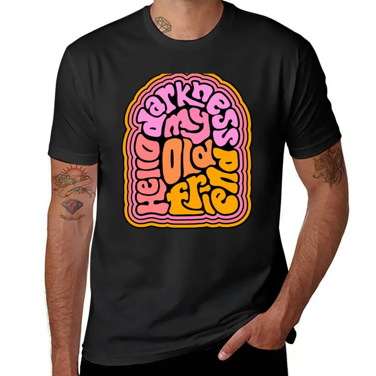 Hello Darkness Word Art T-Shirt sweat shirts graphic tees summer clothes summer tops plain black t shirts men