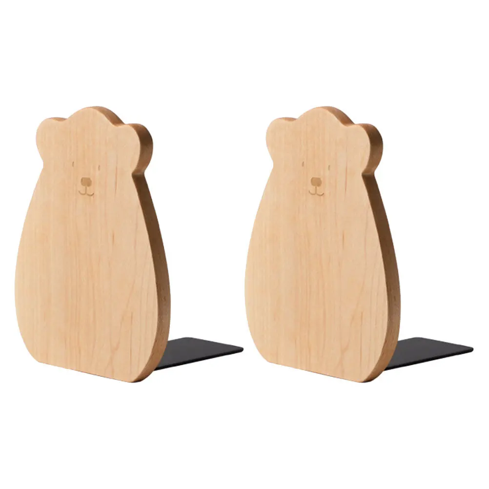 

2Pcs Cartoon Bookends Wooden Household Office Desk Organizer Adorable Bear Shape Modern Book End for Home Decor and Gift