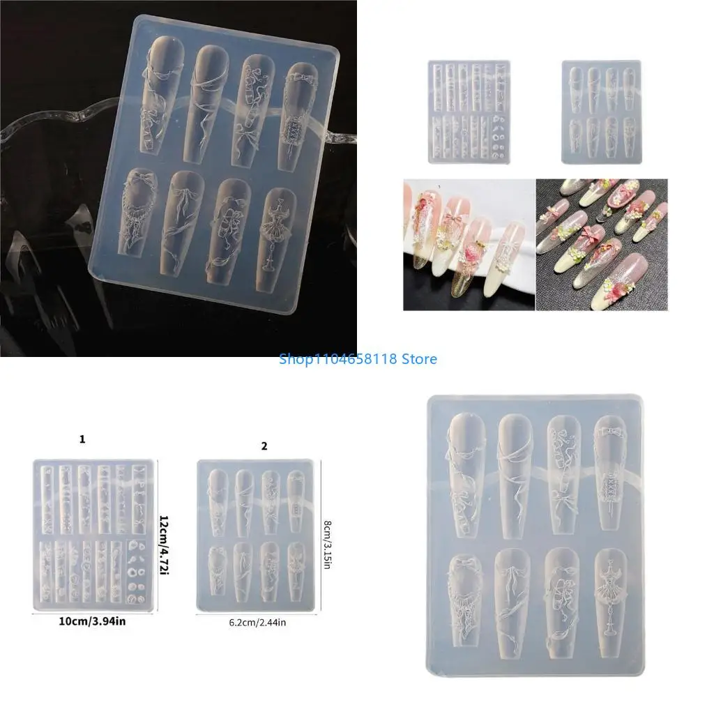 

Textured Silicone Stamping Plates With Floral Lace Bowknot Embossed Patterns