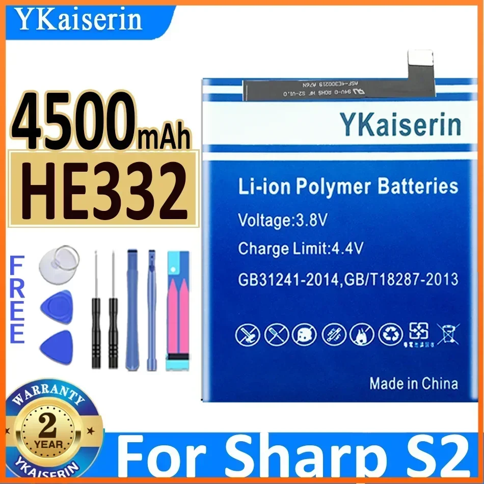 New YKaiserin High Quality 4500mAh HE332 Battery For SHARP Aquos C10 S2 Fs8010 8016 8018 S3mini S3 Mini Bateria + Tools