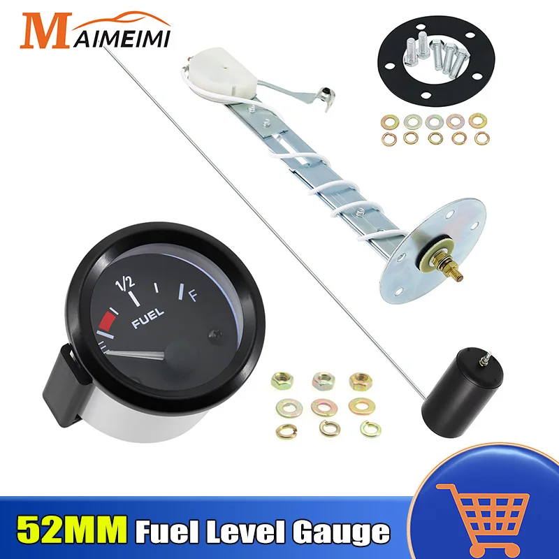 52MM Pointer Gauge LED Digital Car Fuel Level Gauge White Backlight With 240~33ohm Fuel Float Sensor for 12V Gasoline Car Truck