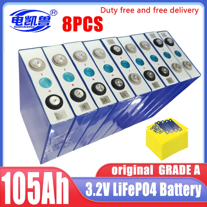 8PCS 3,2V 105Ah Lifepo4 Lithium-Eisenphosphat, wiederaufladbar 12V 24V 48V Batterie, prismatisches Wohnmobil-Solarsystem, Gü