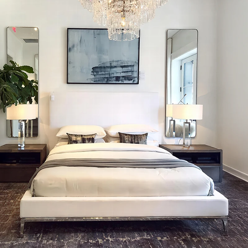 xx-Transitional Hand Carved Fabric Soft Bed with Modular Revolving Queen King Size Plywood Panel Platform Bed Italy Fabrics