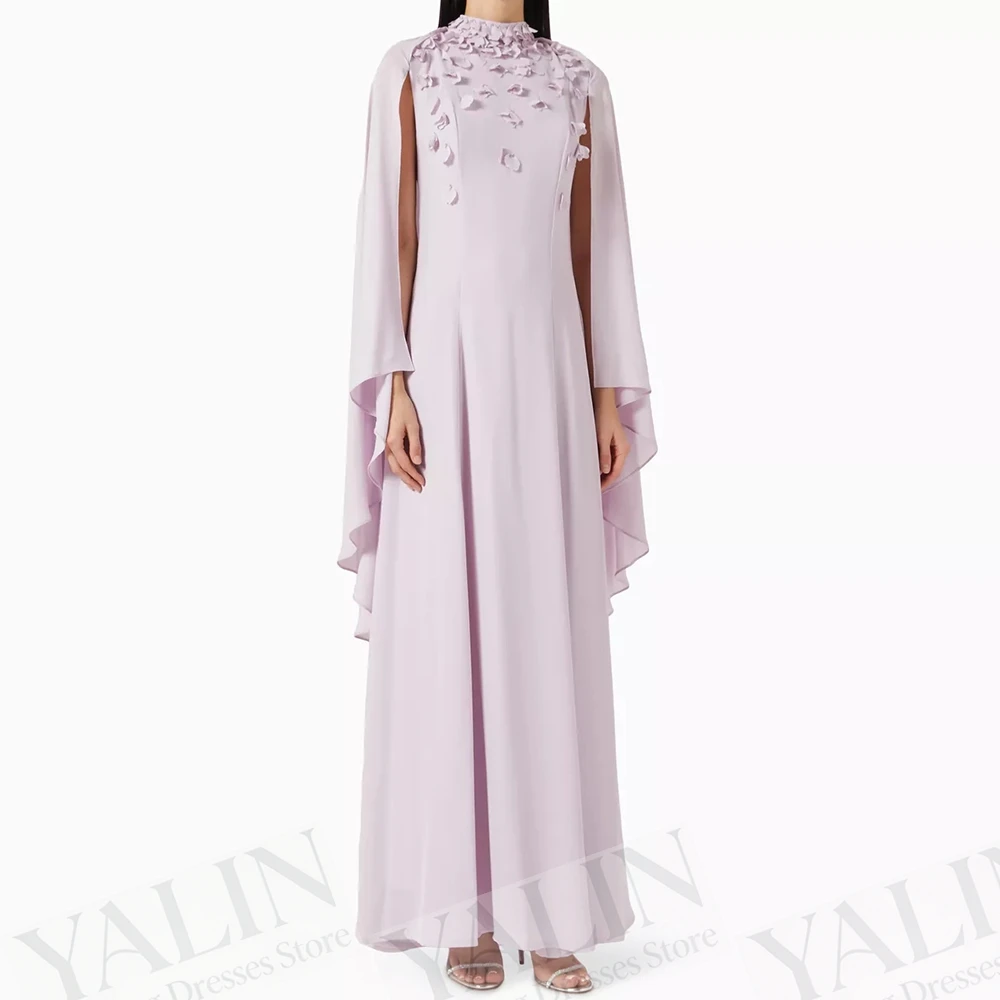 

Women's A-line Evening Dresses Ankle-length High-neck Sleeveless Prom Gown Fashion Flowers Stole Simple Draped Customized Gowns