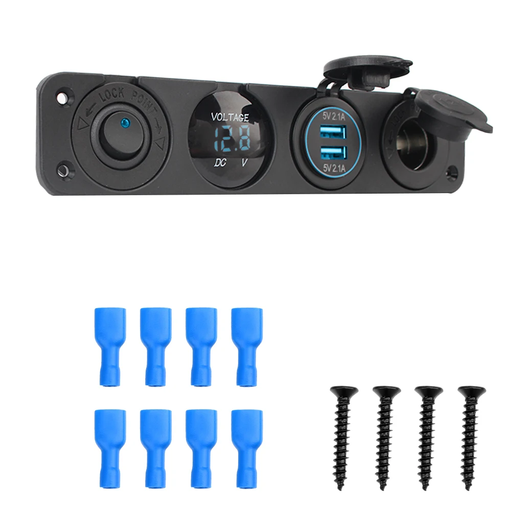 

Dual Usb Power Charger With Rocker Switch Dustproof Waterproof 4 In 1 Car Cigarette Lighter Digital Voltmeter 12V Power Socket